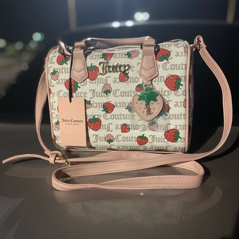 Juicy Couture Pink and Red Crossbody Bag with Strawberry Print